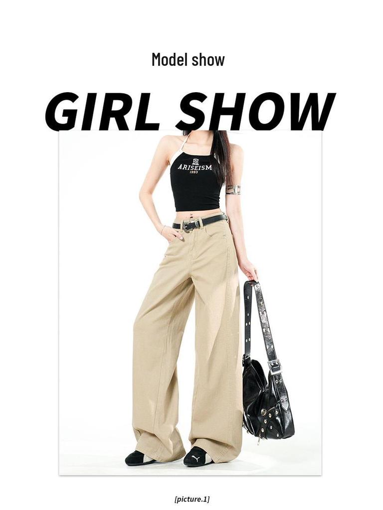 Women's Retro Wide-Leg Cargo Pants - Spring/Autumn 2026, Slimming Versatile Casual Style