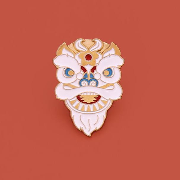 Chinese Lion Dance Brooch Spring Festival Auspicious Festive Gift Metal Badge Pin Fixed Clothes Bag