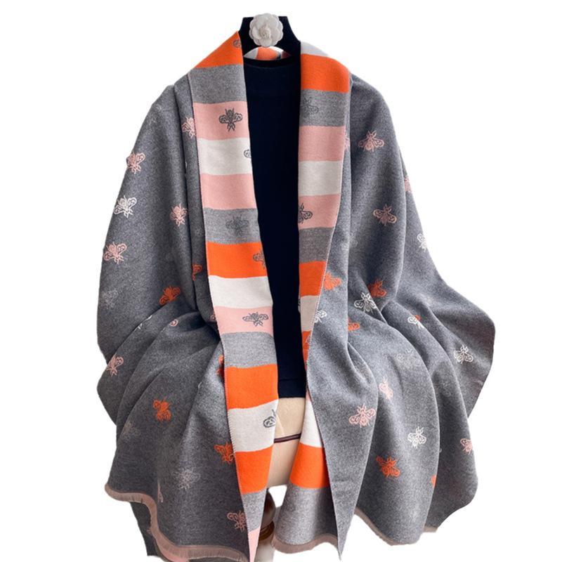 Scarf Women'S Winter High-Grade Imitation Cashmere Double-Sided Butterfly Printing Warm Temperament Air-Conditioned Room Shawl Scarf