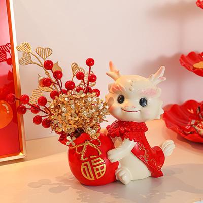 Chinese Year Dragon Figurine Vase Ornament Fengshui Sculpture Desktop Decor