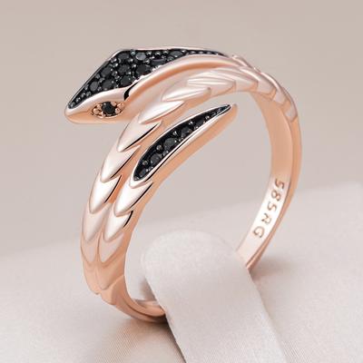 Punk Black Natural Zircon Snake Ring For Women Fine  Rose Gold And Black Plating Vintage Daily Animal Jewelry