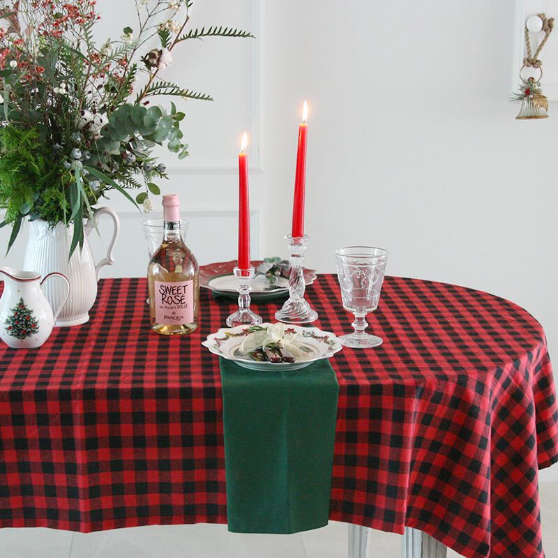 Noel Check Fleece Tablecloth 4-Piece 130x180