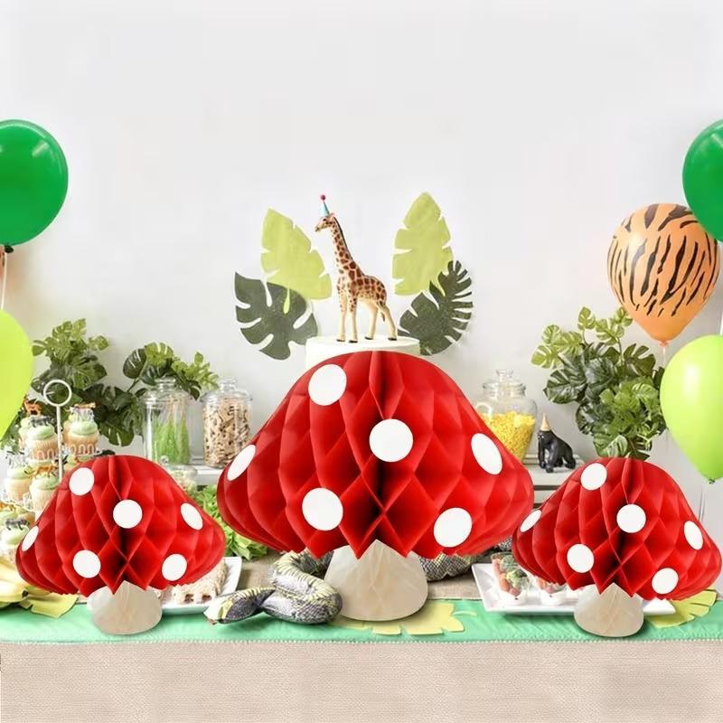 3D Mushroom Honeycomb Hanging Decoration for Easter Forest Theme Party Supplies Indoor Outdoor Birthday and Wedding Decor