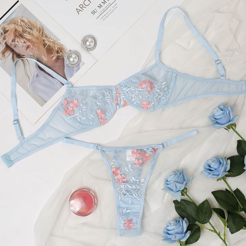 New September European & American Sexy Mesh Transparent Printed Lingerie Set - Two-Piece