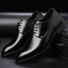 Mens Breathable Leather Dress Shoes Formal Business Footwear Pointed Toe Lace Up Flat Sole Groom Wedding Shoes Simple Leisure