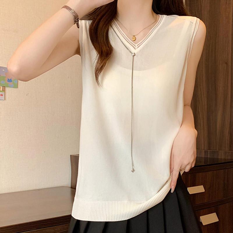 Tank Tops Frauen 2025 Sommer Ärmelloses V-ausschnitt Weiß Schwarz Dünne Gestrickte Tank Tops Camis Frauen Tops JJ212