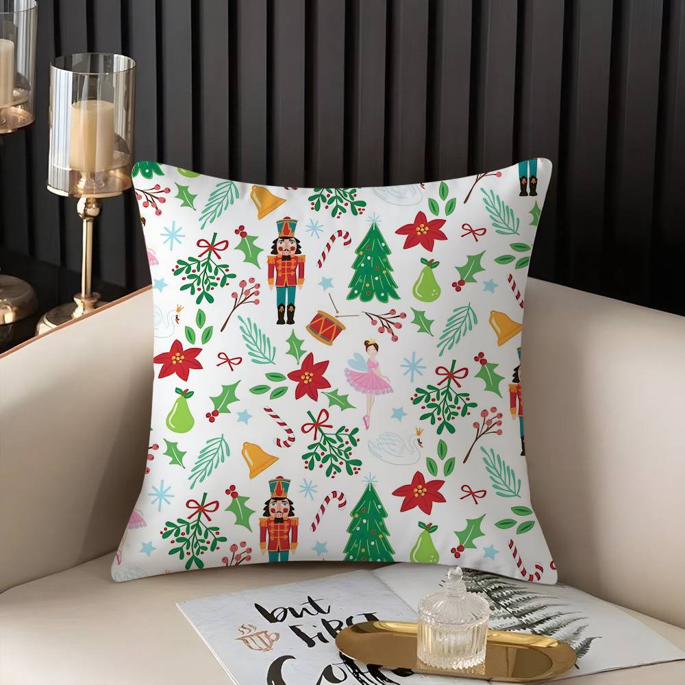 Nutcracker Soldier Christmas Pillow Case Home Dorm Chair Back Short Plush Double-sided Printing Office Nap Time Cushion Cover