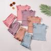 Girls' Solid Color Short Sleeve Shorts Set 2025 Summer Children's Fashion Set
