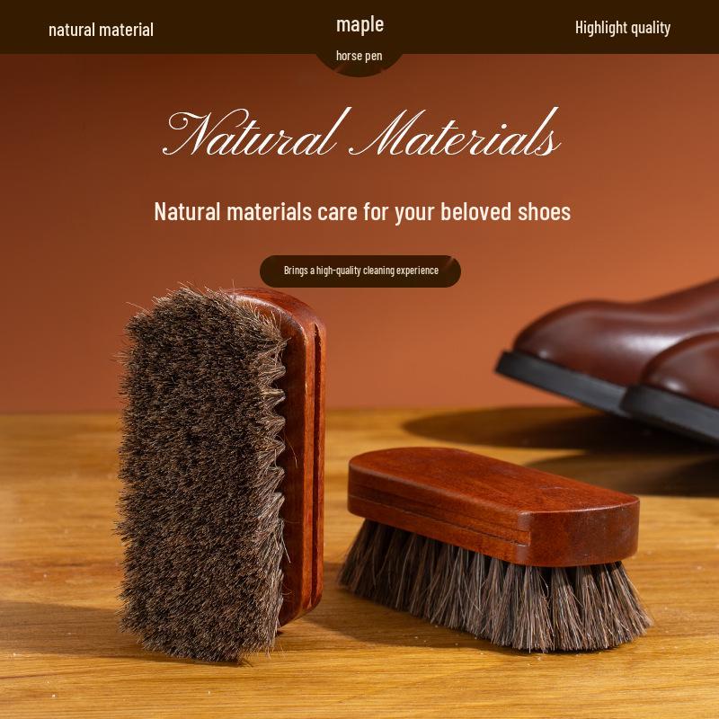 Horsehair Shoe Brush with Maple Wood Handle - Soft Bristles for Polishing and Cleaning Leather Shoes