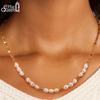 EFFIE QUEEN 100% S925 Silver 14k Gold Oval Pearl Beads Ball Strand Choker Necklace Natural Jewelry for Women Celebration GPN67