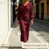 JPNTKY Fashion Summer Spring Solid Color Print Long Sleeve V-Neck Casual Dresses
