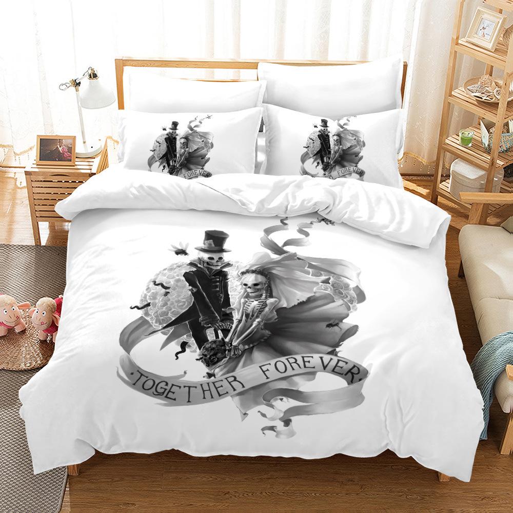 Skull Love 3D Digital Printing Three-Piece Set, Quilt Cover Pillowcase Two-Piece Set