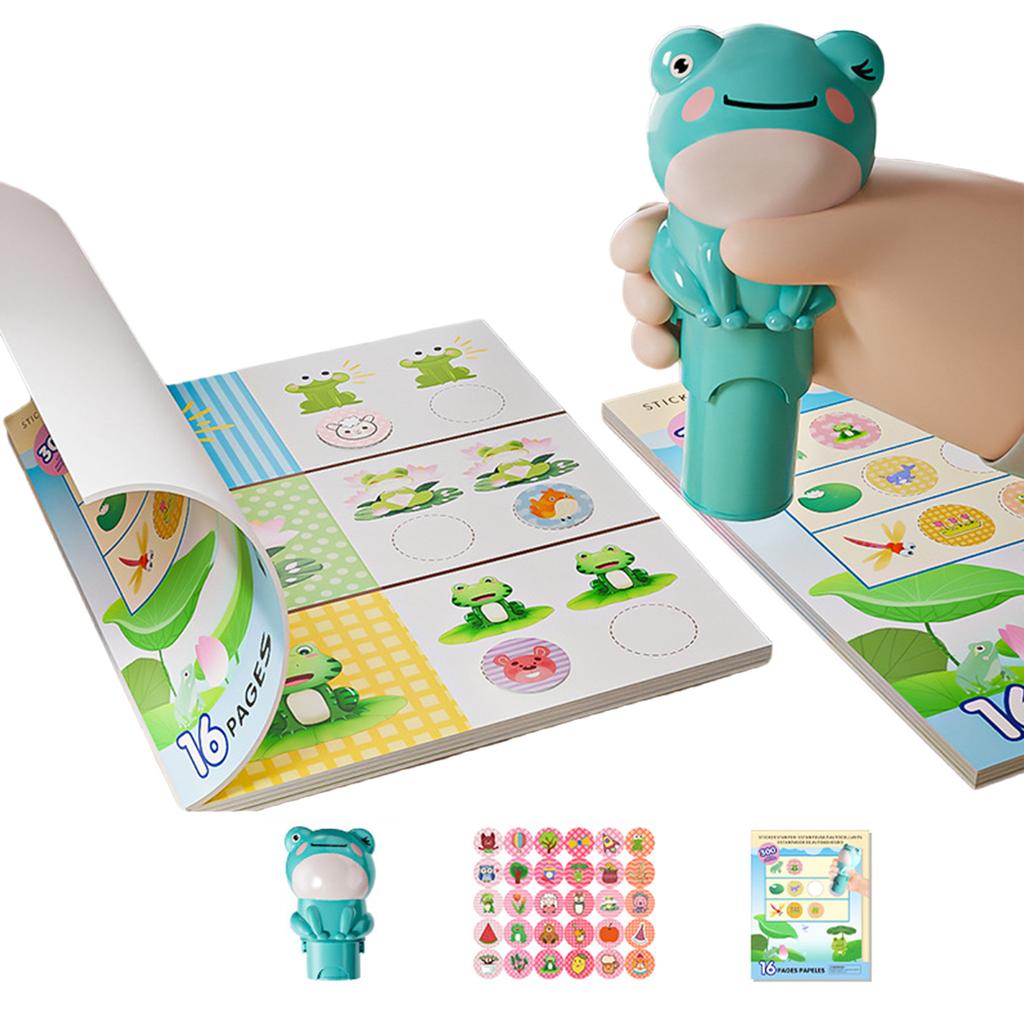 Cartoon Sticker Stamp with 300 Cartoon Sticker and 16 Pages Activity Book Children Sticker Stamper Activity Craft Toy