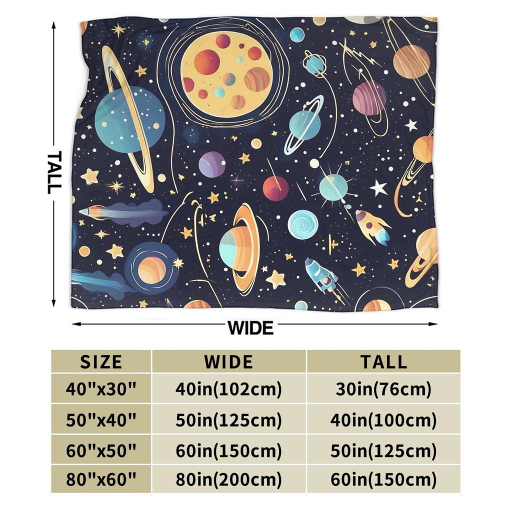 Space Planets Rockets Flannel Blanket Winter Warm Soft Throw Blanket for Kids Adult Living Room Graphic Bedspread Sofa Bed