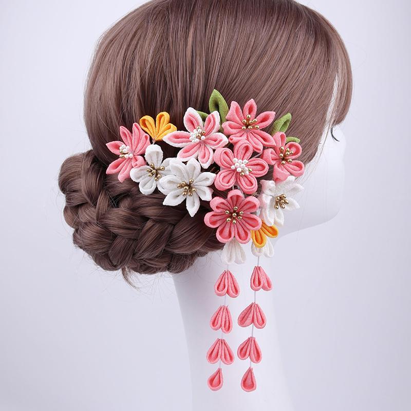 Japanische Handgefertigte Stoffblume Haaraccessoires Clip Quaste Kimono Haarnadel Kopfschmuck Geisha Haarspange Japanische Festtags-Haarnadeln