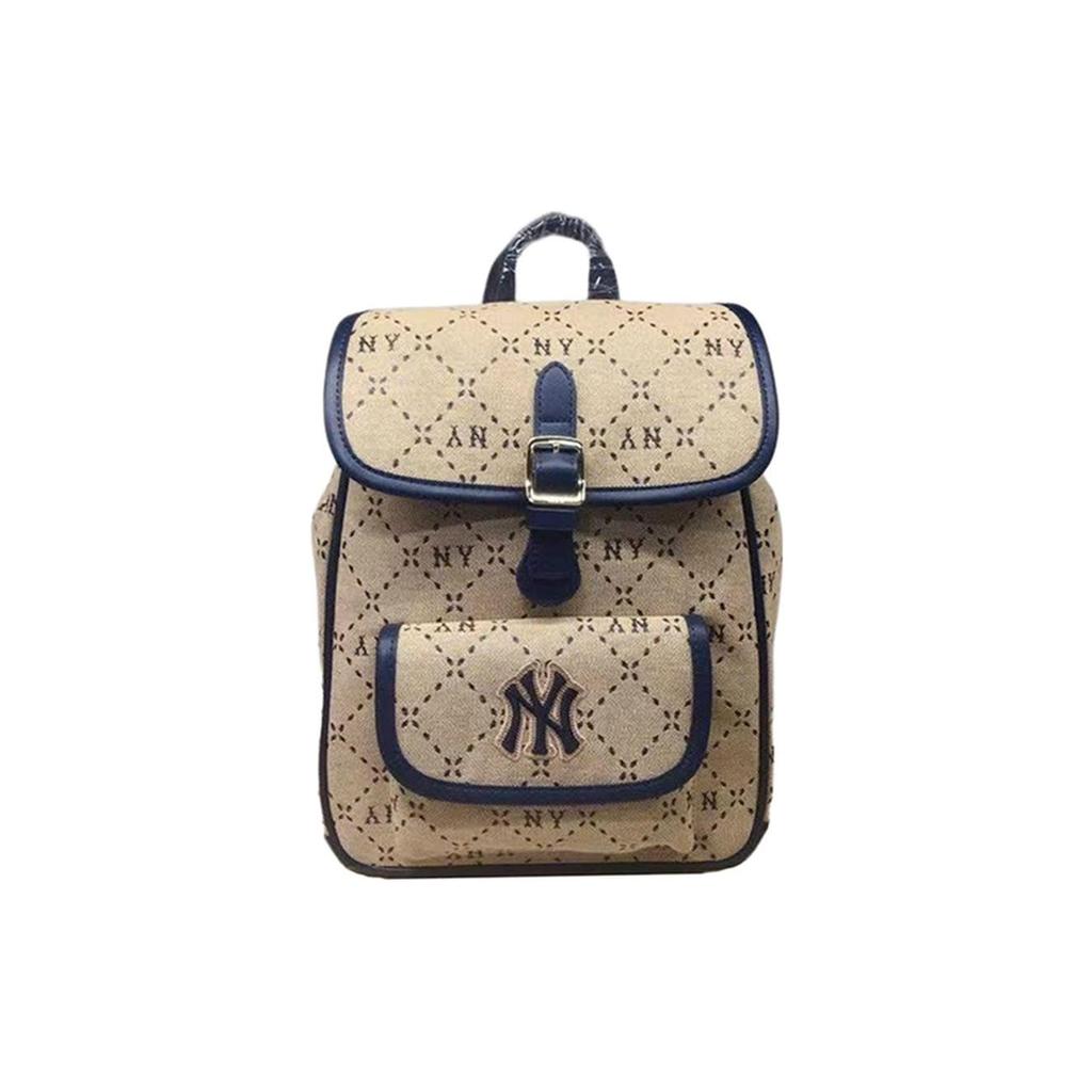 New MLB Leather With Fabric Backpack Regular Women's Beige/Blue 7ABKMD53N-50BGS