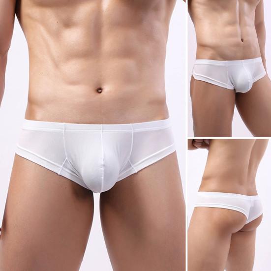 Men Summer Thong Low-rise Ice Silk Ribbed Briefs Solid Color High Elasticity Underwear
