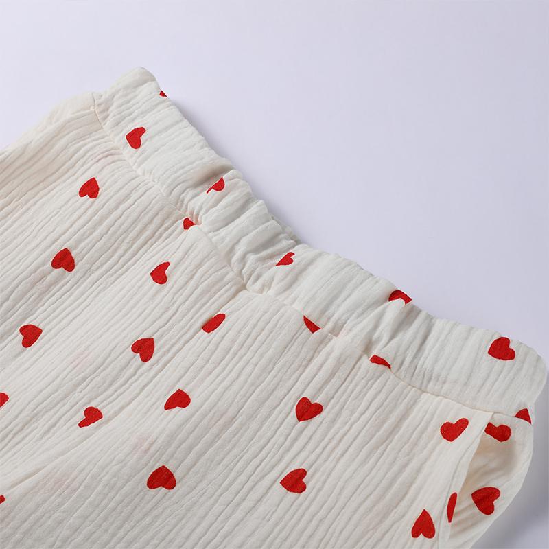 Baumwolle Pyjamas mit Liebesdruck für Damen, einreihig, mit Tasche, Neu in der Damennachtwäsche 2025, Frühling/Herbst, Revers, lange Ärmel, Damenkleidung