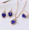 Heart Shaped Jewelry Set Necklace Earrings Ring Three Piece Set with Crystal Accents and Metal Finish Suitable for Various Occasions