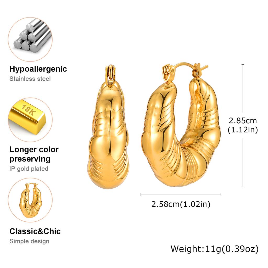 Chunky Huggies Hoop Earrings for Women, Gold Color Stainless Steel Tube Lightweigt Jewelry, Vatenstin's Gift