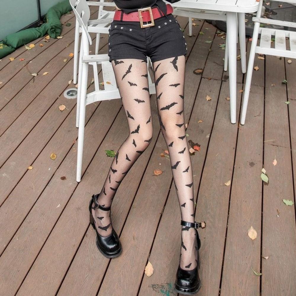 Elasticity Halloween Pantyhose Spider Web Stockings Vintage Bat Pattern Tights Alternative Fashion