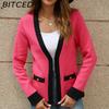 BITCED Premium Jacket Autumn Casual Colour-Block V-Neck Knitted Cardigan