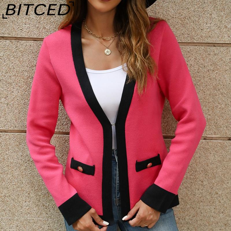 

BITCED Premium Jacket Autumn Casual Colour-Block V-Neck Knitted Cardigan XL розовый
