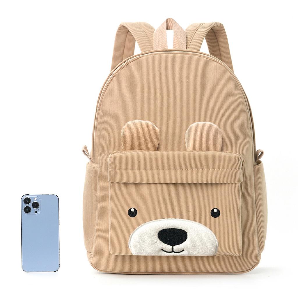 Corduroy Children's Backpack Elementary School Bag Fashi Casual Bear Backpack Large Capacity Backpack