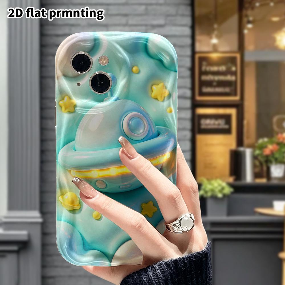Phone Case: 2D flat design suitable for iPhone 18 17 16 15 14 13 Pro protective case, UFO, perfect Christmas and Halloween holiday gift