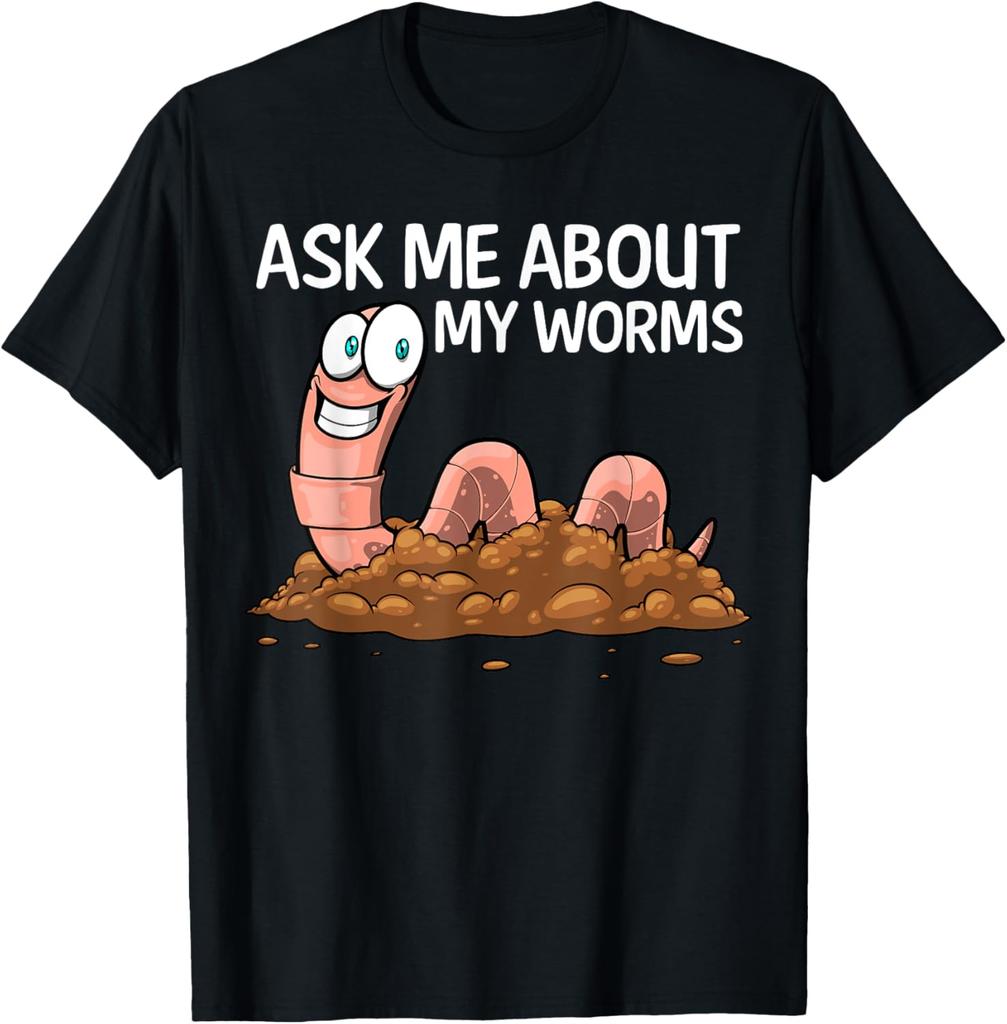 Funny Worm Art For Men Women Worm Farming Composting Casting TShirt MenWomen Roundneck ShortSleeved Streetwear Top