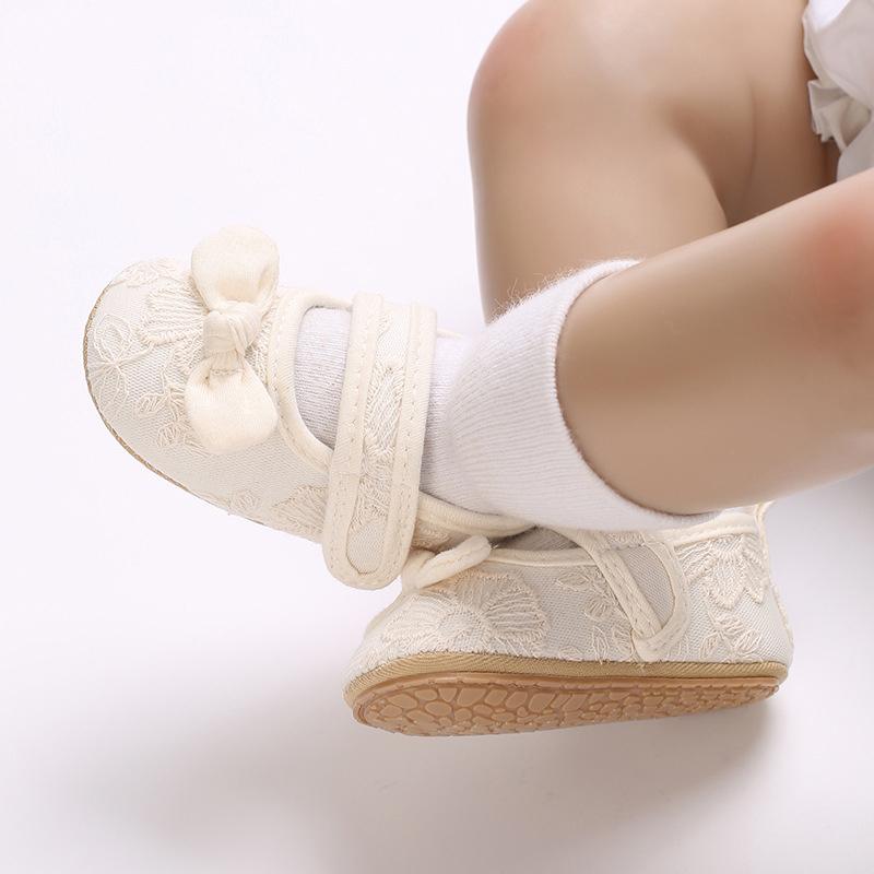 Baby Girls Princess Shoes, Soft Bow Embroidery Flower Non-slip First Walker Shoes Toddler Shoes 0-18M
