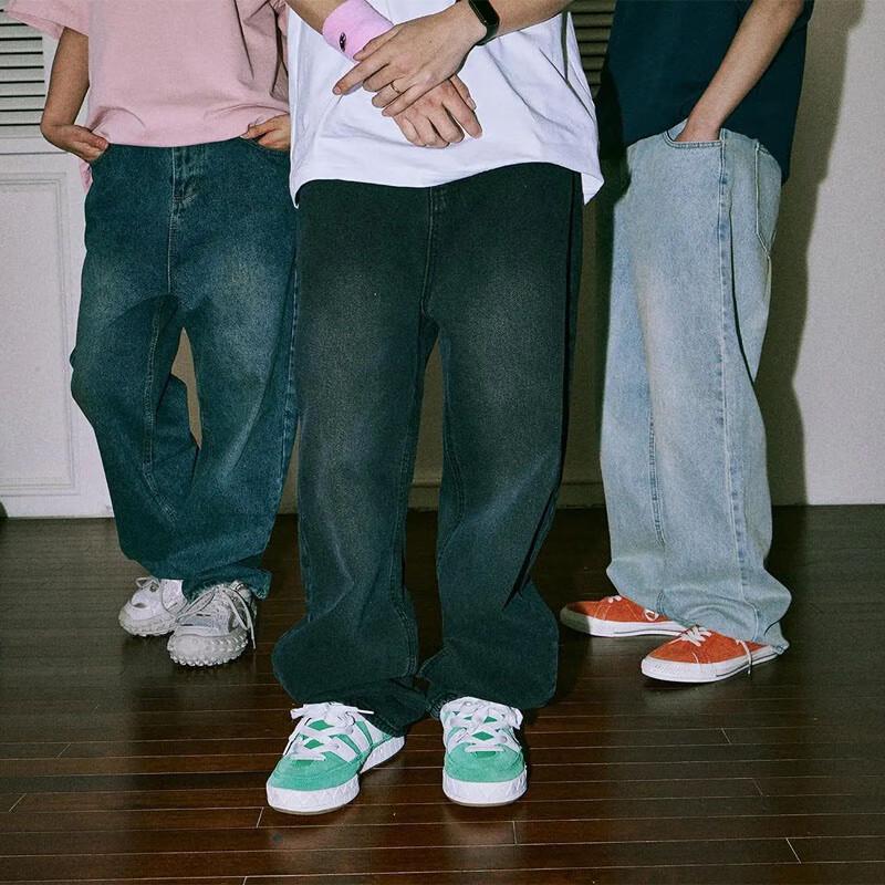 LEMANISM Men's American High Street Loose Straight Jeans