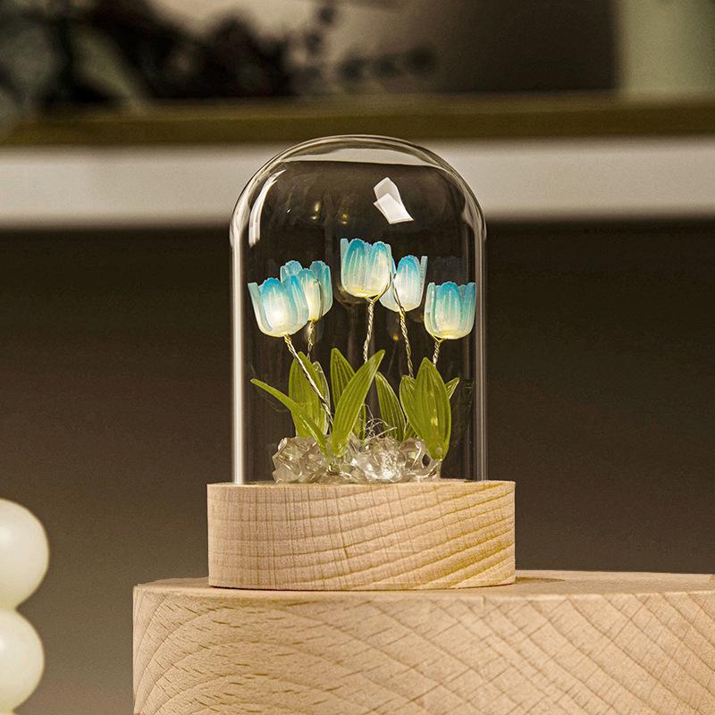 Tulpen Nachtlicht Handgemacht DIY Zimmer Schreibtischlampe-Blau