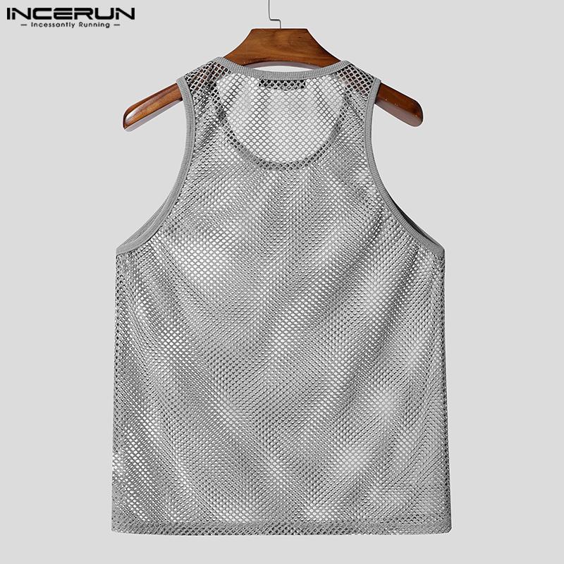 INCERUN Summer Men's Hollow Out Sleeveless Sheer Mesh Tank Tops