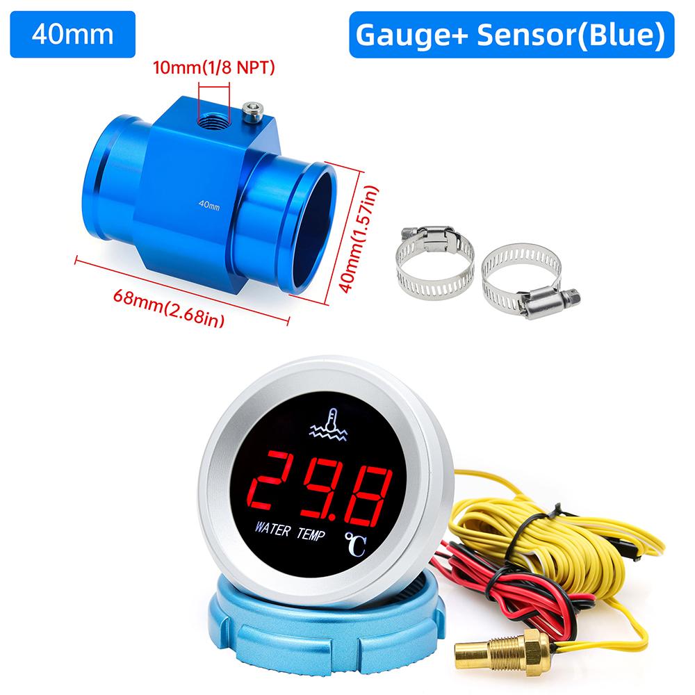 Car Water Temperature Gauge With 10mm Temp Sensor Car Digital LCD Temp Display For Car Truck Boat With 26~40mm Adapter (Option)