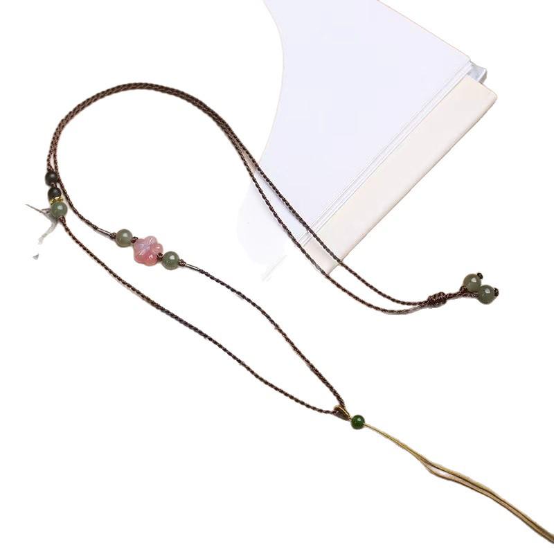 Hetian Jade Adjustable Lanyard with Color-Blocked Hand-Rubbed Pendant