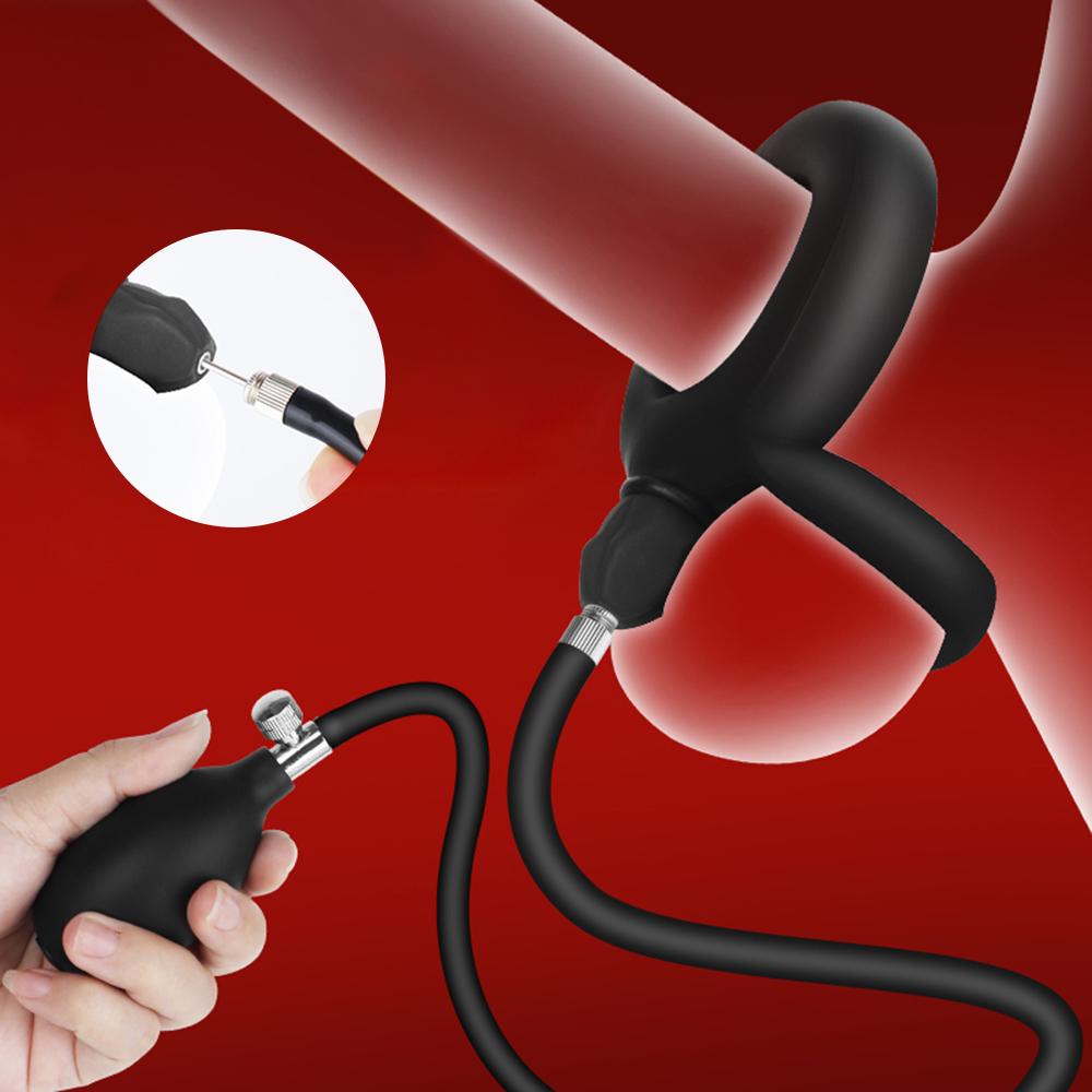 Inflatable Ejaculation Delay Penis Ring Liquid Silicone Erection Enhancing Cock Ring Flirting Training Male Masturbator Sex Toys