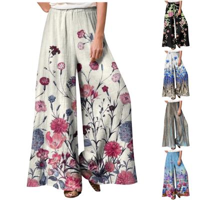 Women's Fashion Loose Casual Print Elastic Waist Pocketless Wide Leg Casual Pants