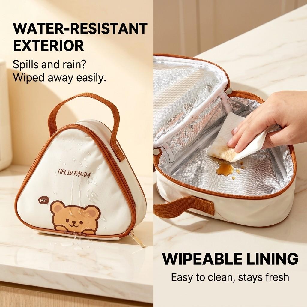 Picnic Thermal Lunch Bag With Handle Cute Cartoon Portable Insulated Bento Box Bag For Students Kids Mini Triangle Cooler Bag