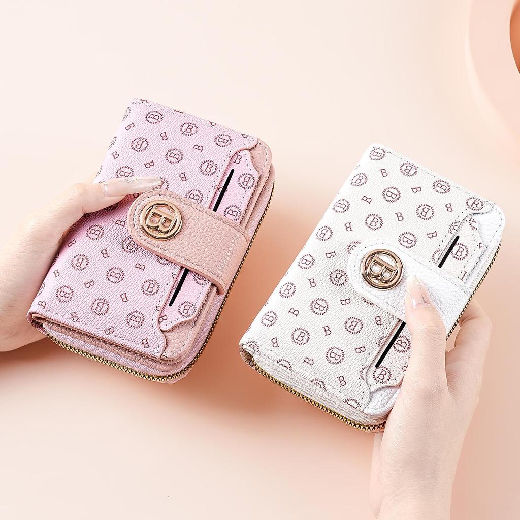 Women's Medium-Length Wallet with Button and Zipper - European & American Style