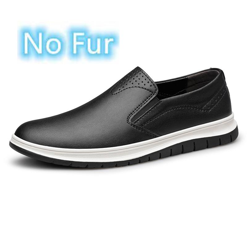 Autumn Winter Mens Loafers Comfy Leather Casual Shoes Handmade Moccasins Male Comfortable Driving Shoes Sneakers Warm Plush Fur