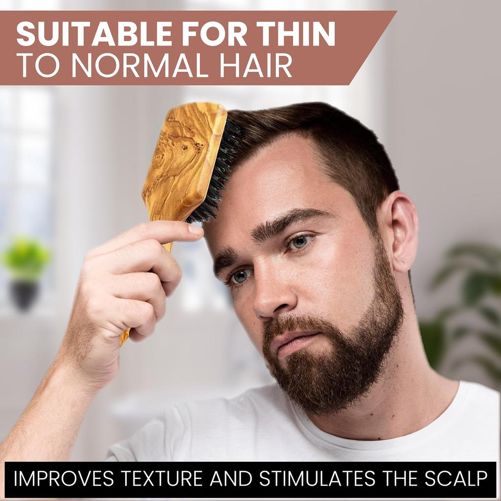 Handmade In Germany Since 1869 Hairbrush Natural Wood and Boar Bristle Hairbrush for Men with Fine To Medium Men's - 100% Hair.