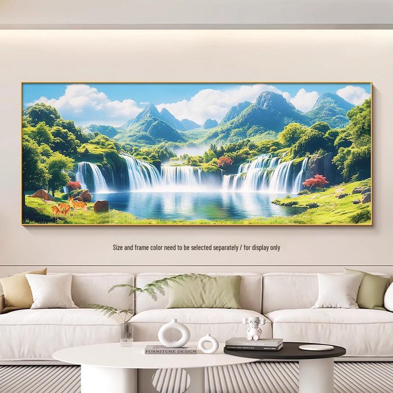Mountain Landscape Decorative Wall Hanging: Flowing Water Wealth for Living Room or Office