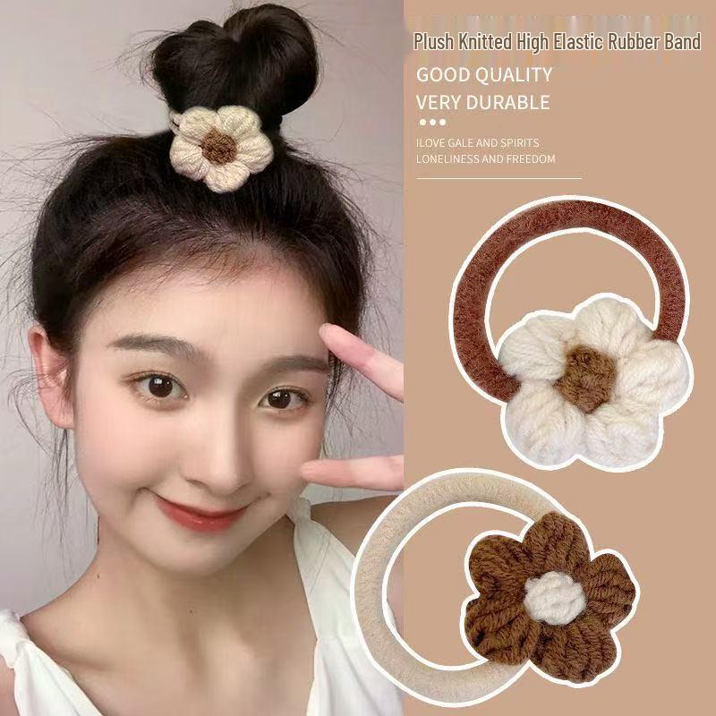 Damen Herbst Winter Häkelblume Haargummi & Stirnband - Süßes Plüsch Haaraccessoire