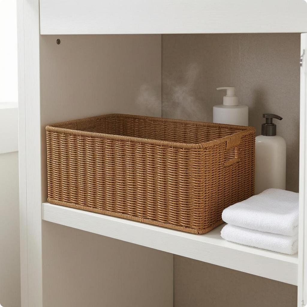 Rectangular Woven Basket Light Brown Container Reinforced rimed for Home Organization