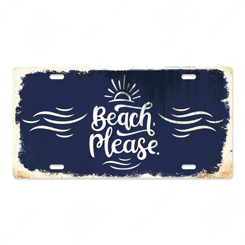 Summer Beach Retro Tin Sign Licenses Plate Plaque Metal Vintage Poster for Pub Bar Surf