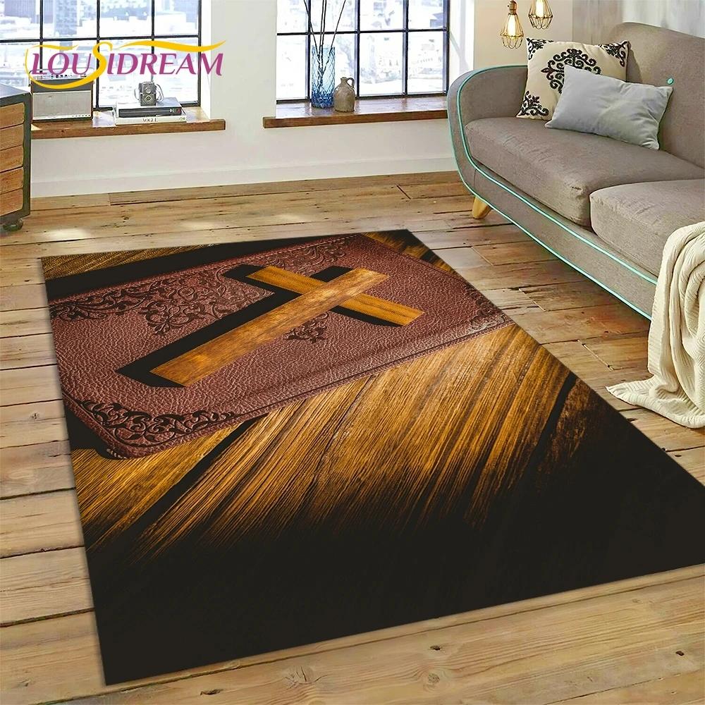 New 3D Pray Holy Bible Cross Jesus Carpet for Living Room Bedroom Home Decor,Floor Mat Non-slip Decoration for Sofa Doormat Gift