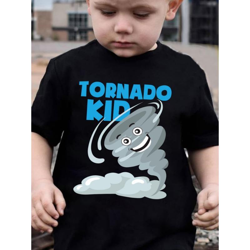 European sizes Summer Boys' Stylish Short-Sleeve T-Shirt Featuring a 'TORNADO KID' Cartoon Design, Perfect for Outdoor Casual Wear