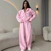 Women's Brown Hooded Zip Up Casual Sweatshirt and Wide Leg Pants Set