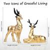 Zestaw 2 żywicznych rzeźb jeleni Hiran do dekoracji domu i biura inspirowanych naturą, idealny dla miłośników przyrody, doskonały dla przyjaciół i rodziny (Złoto)